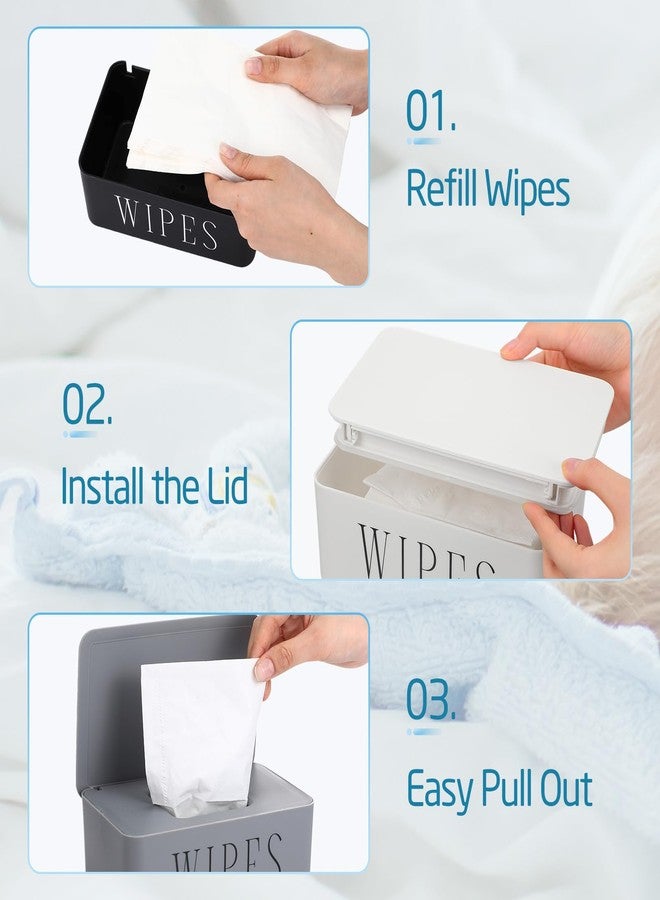 Singhoow 3 Pack Baby Wipes Dispenser Holder Wipe Container for Bathroom with Lid Toilet Tissue Paper Storage Refillable Box for Home Office Cars(Small,Black, White, Gray) - Image 3